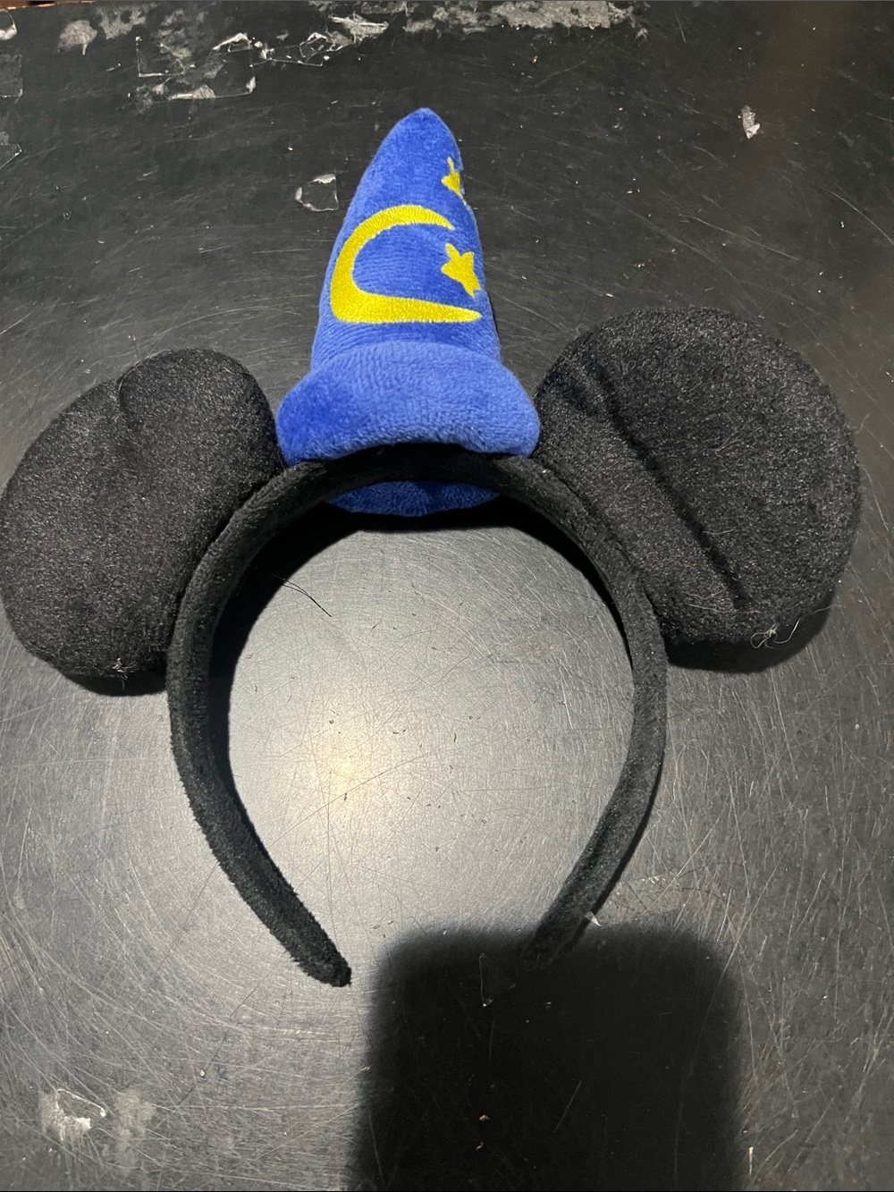 Disney Black Mouse Ear Headband with Blue Sorcerer Hat and Yellow Stars